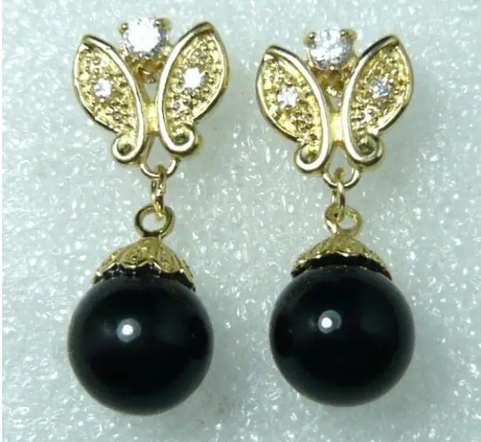 

charm 12mm black natural jade butterflyy earring