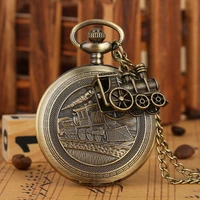 new classic retro green ancient embossed steam locomotive pattern small accessories necklace pocket watch unisex