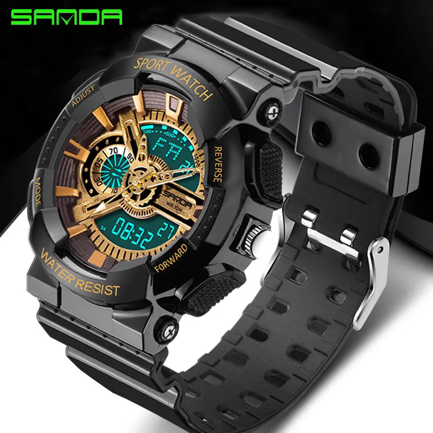 Мужские спортивные часы SANDA G style кварцевые аналоговые цифровые светодиодный