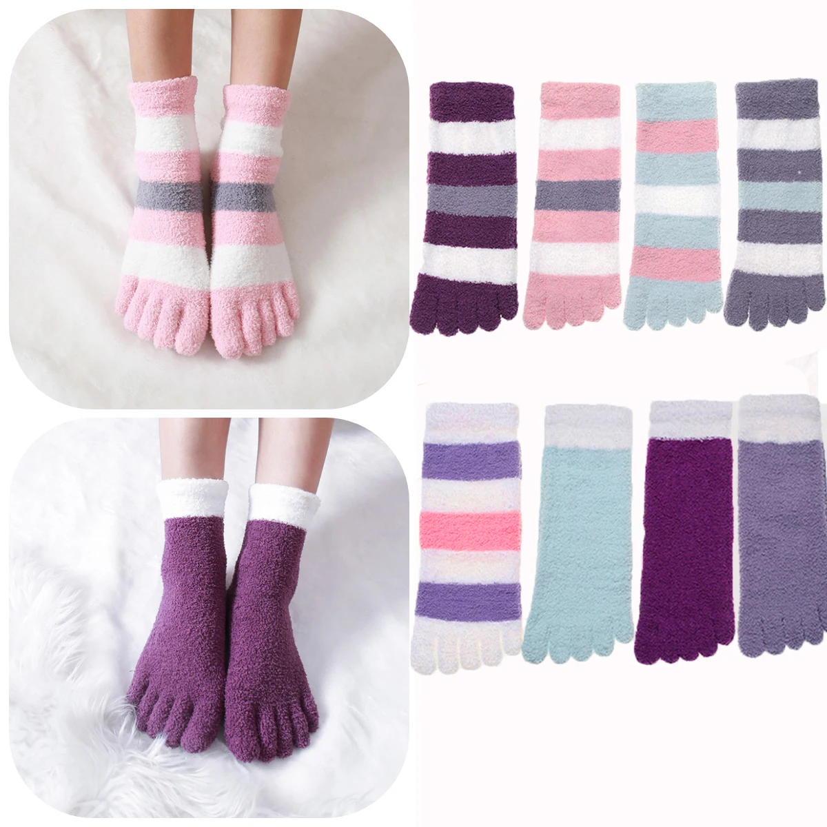 

Модные носки из кораллового флиса в полоску, милые утепленные дышащие теплые носки с раздельным носком