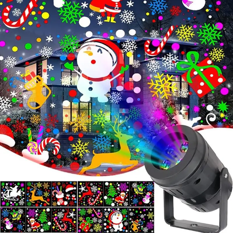 12/20 Pattern LED Projector Lighting Christmas Decor Disco Stage Light Laser Waterproof Snowflake Santa Claus Projection