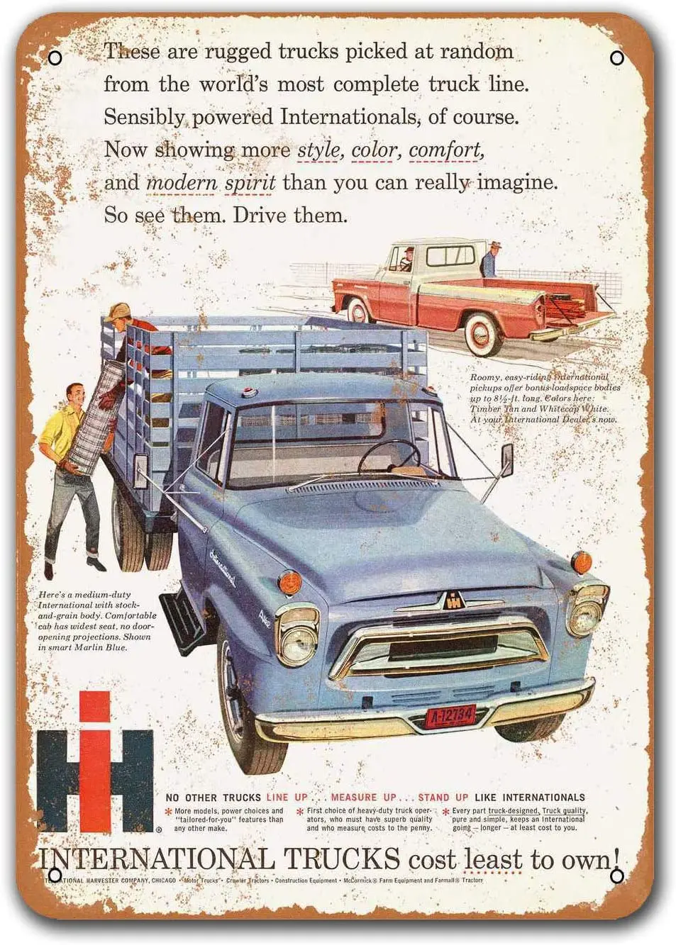 

1957 International Trucks Vintage Car Tin Signs, Sisoso Metal Plaques Poster Bar Man Cave Retro Wall Decor 8x12 inch