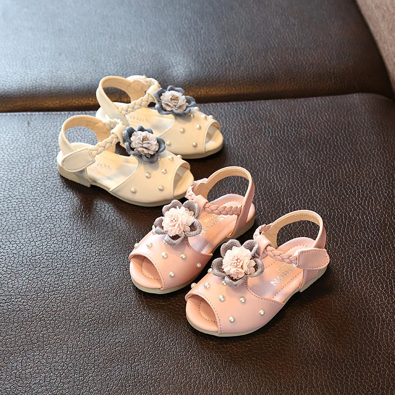 Kids Baby Summer Leather Pearl Princess Toddler Sandals Shoes For Girls Flower Beach Rome Sandals 1 2 3 4 5 6 7 8 Years New 2021
