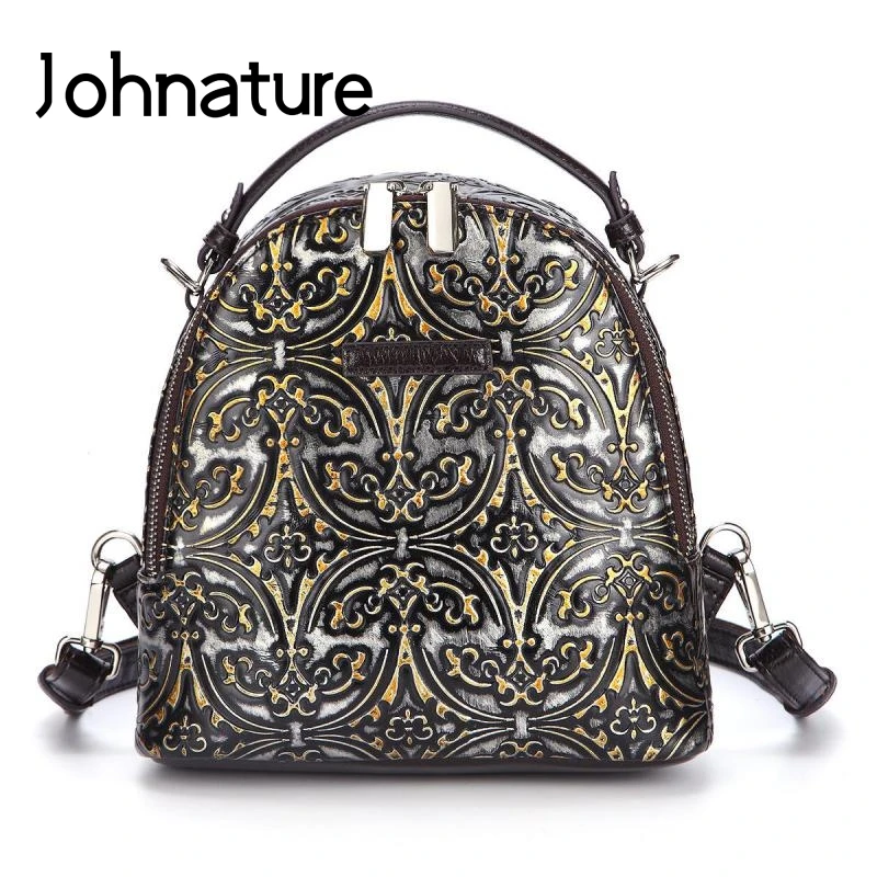 Женский маленький дорожный рюкзак Johnature из натуральной воловьей кожи ручной