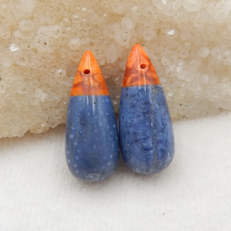 Природным драгоценным камнем из оранжевого коралла, голубой коралл в технике интарсия неоправленные полудрагоценные камни для серьги для изготовления ювелирных изделий серьги из бисера комплекты 31x13 мм, 12,1 г