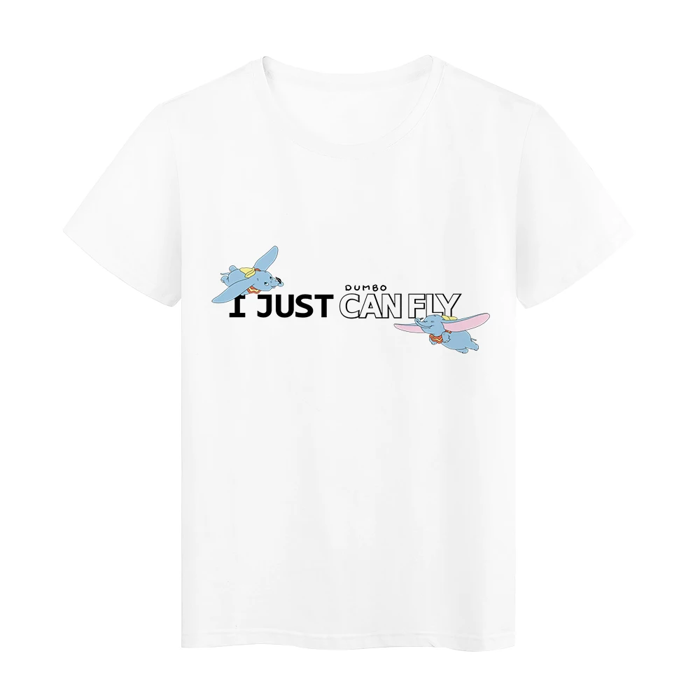 

Disney Dumbo i just can fly Tshirt Women Summer Crewneck Tops Chic Fashion Short Sleeve Tee shirt 3D Casual Tees Female Femmes