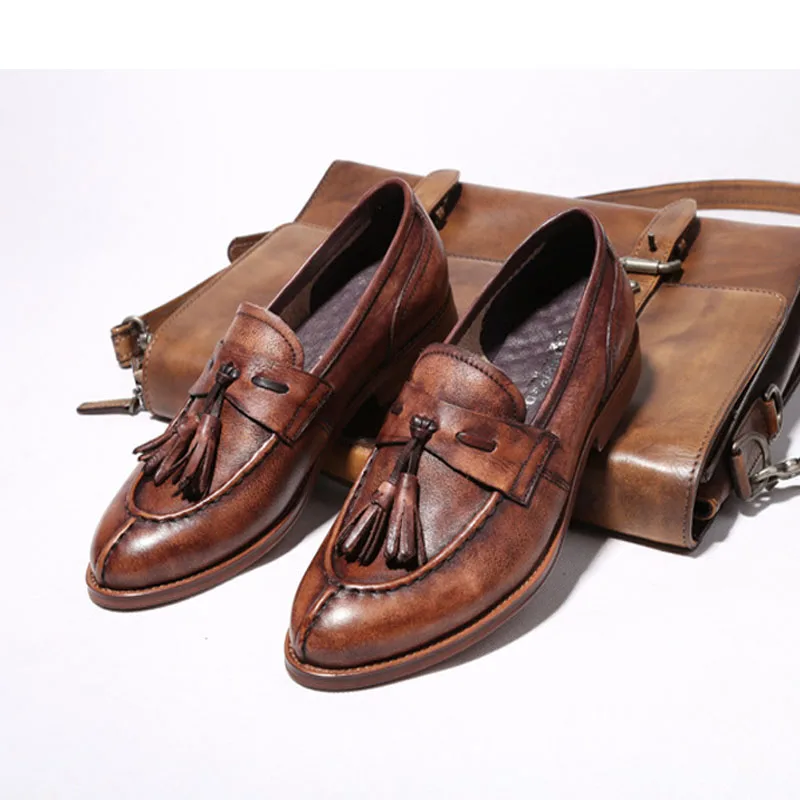 Мужские Туфли под платье Классические чехлы из натуральной кожи с кисточками