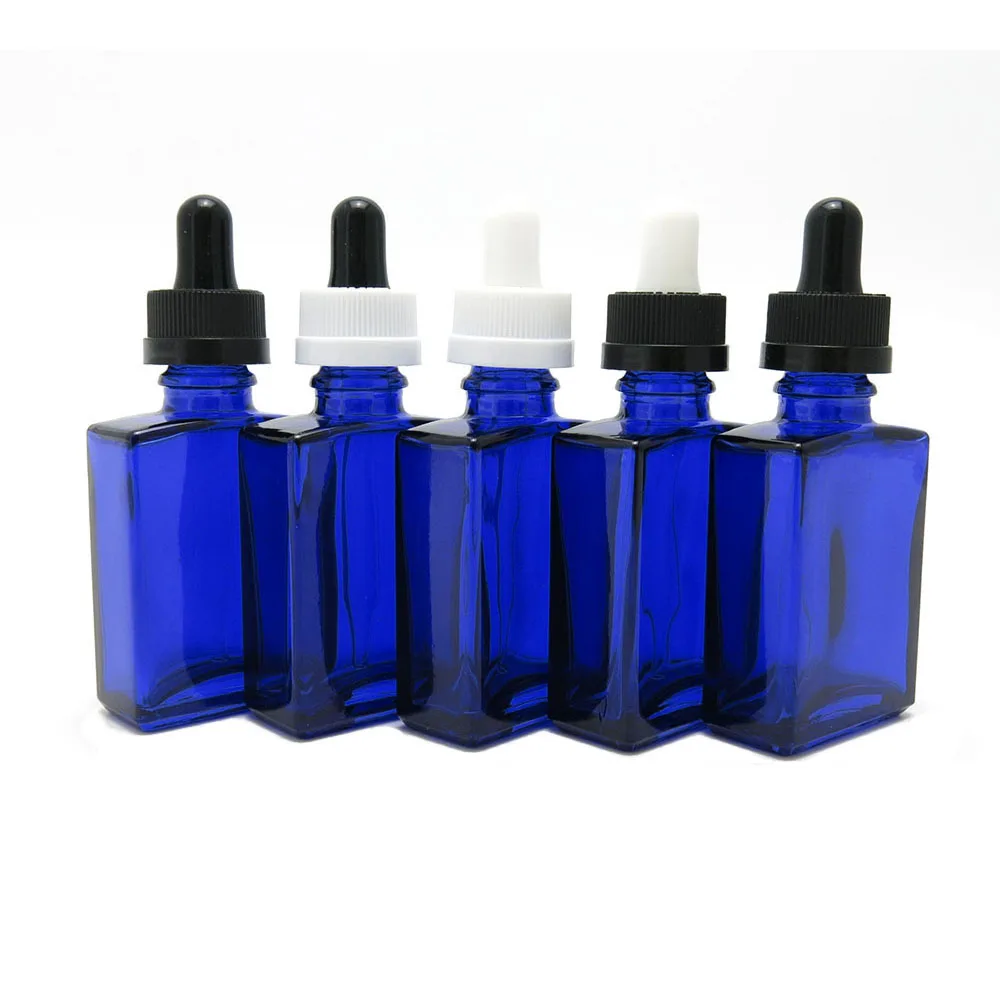 10pcs/lot 30ml Blue Glass Square Dropper Bottle 1oz Essential Oil Serum e Liquid Cosmetic Bottle with Plastic  Dropper