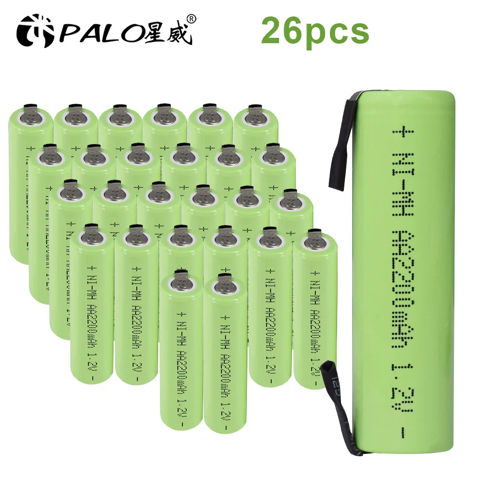 26pcs PALO 1,2 V AA Аккумуляторная батарея 2200mah 2A Ni-MH nimh сотовый пакет с вкладками шпильки для Philips Электробритва Braun зубные щетки - Цвет: 26pcs