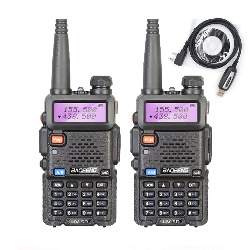 2 шт BaoFeng UV-5R рация 5 Вт двухдиапазонный 136-174 МГц/400-520 МГц UV5R 128CH VOX фонарик fm-приемопередатчик для радиолюбителей - Цвет: UV-5R-Black-2pcs-USB