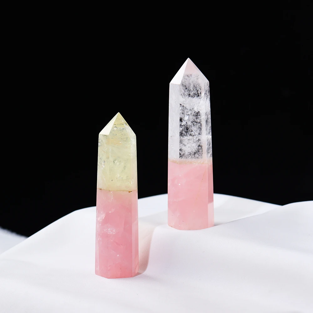 1 шт. натуральный розовый кварц двухцветная Хрустальная колонка Здоровье Энергия