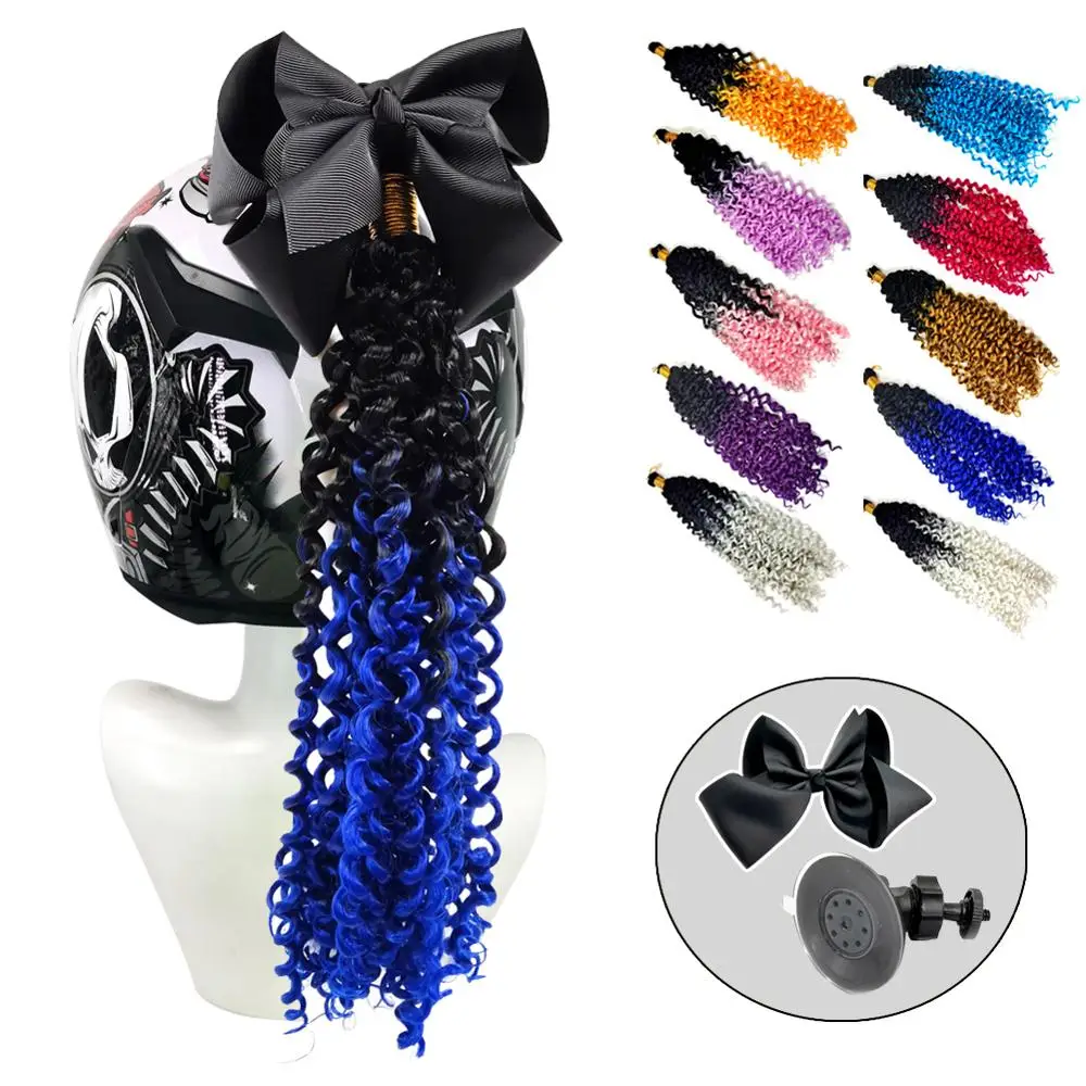 

New 24" Punk Style Motorcycle Helmet Braids Bike Gradient Ramp Twist Sucker Removable Braid Pigtail Ponytail Motocross Racing