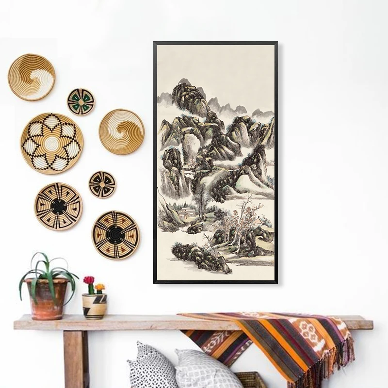 Китайский черно-белый пейзаж с видом на горы живопись по номерам художественные