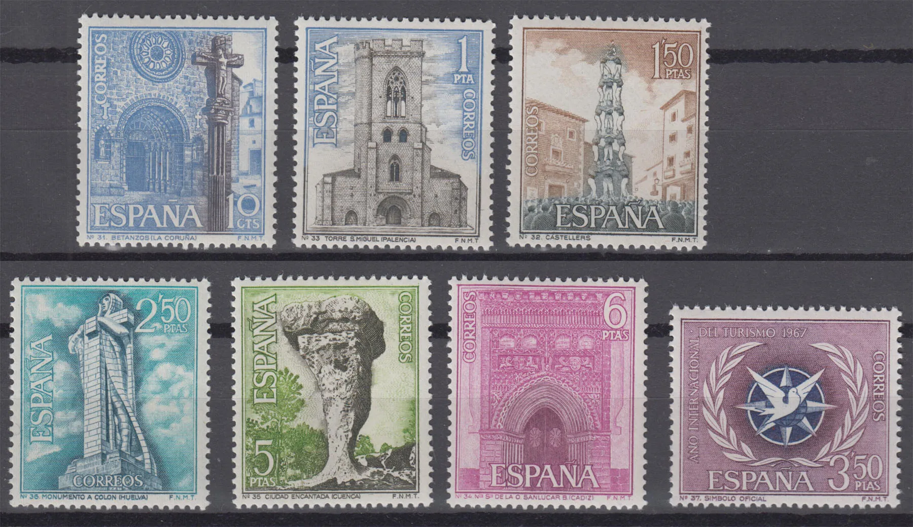 

7Pcs/Set New Spain Post Stamp 1967 Tourism Architectural Scenery Sculpture Stamps MNH