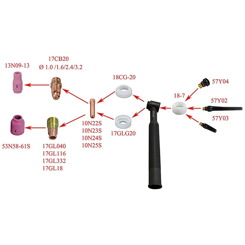 

TIG Stubby Gas Lens Collet Body 17GL332 12 13/16inch TIG Gas Lens Insulator for SR WP 17 18 26 TIG Welding Torch 9Pcs