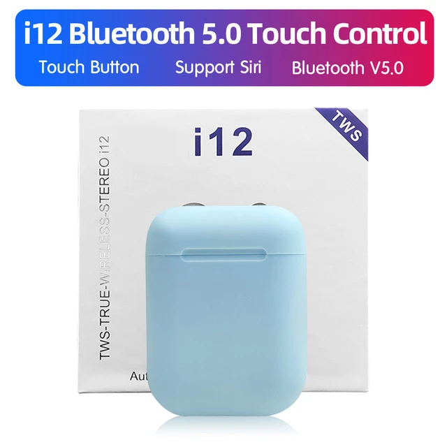 i12 Blue with box Беспроводные наушники с Bluetooth 5,0, оригинальные наушники Macaron i12 TWS, сенсорная стерео гарнитура, спортивные наушники для смартфона - Цвет: i12 Blue with box