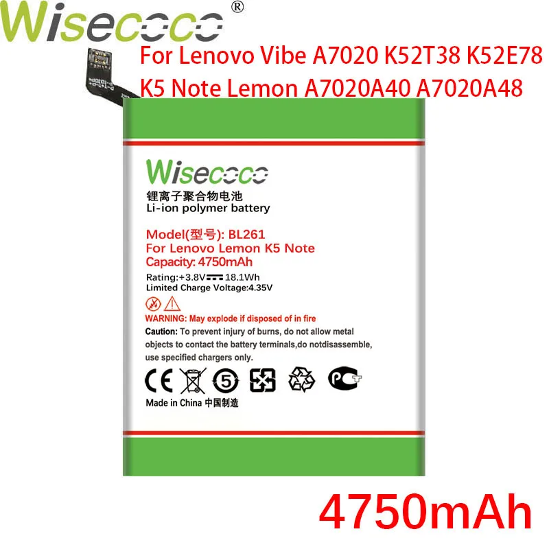 

WISECOCO For Lenovo Vibe A7020 K52T38 K52E78 K5 Note K5Note Lemon A7020A40 A7020A48 Mobile Phone In Stock Battery+Tracking Code