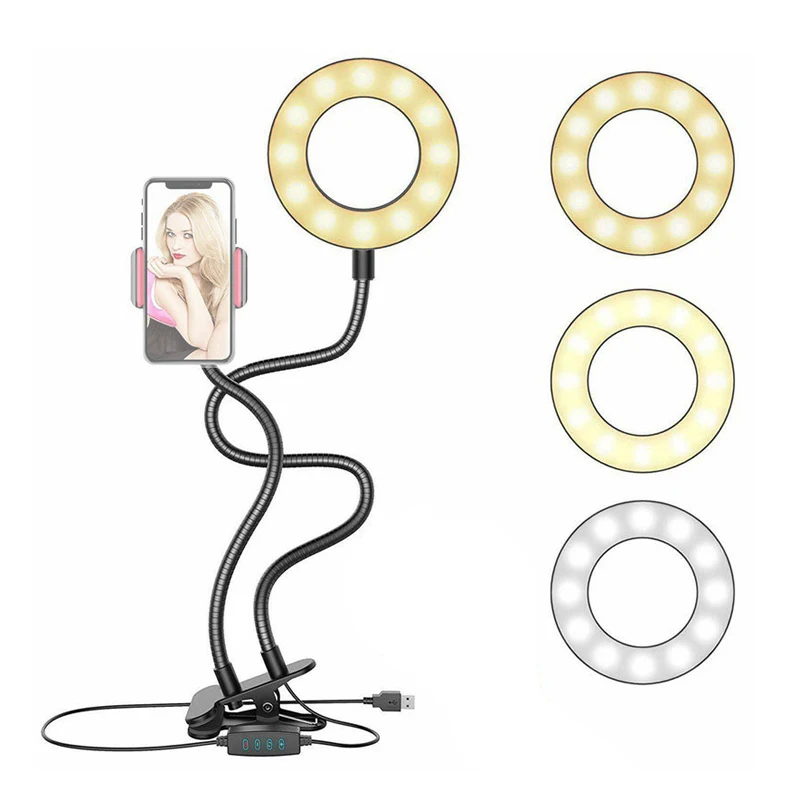 

New Universal Selfie Phone Holder Photography Led Ring Light Flash Lazy Bracket Desk Lamp for Live Stream Youtube Video Bloggers