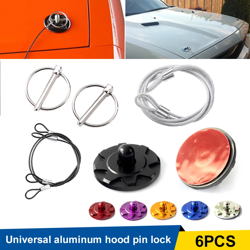 

Engine Cover Hood Pin Lock with Quick Steel Wire Rope Hood Lock Clip Kit Quick Disconnect for Racing Car Engine Car Accessries