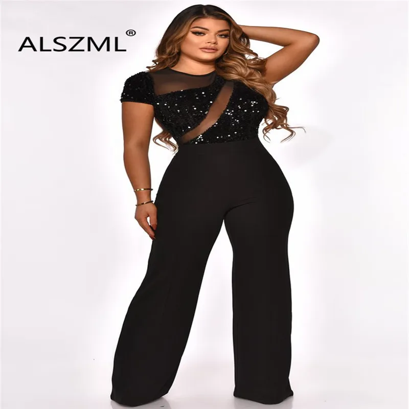 Полностью черные облегающие комбинезоны с круглым вырезом и коротким рукавом