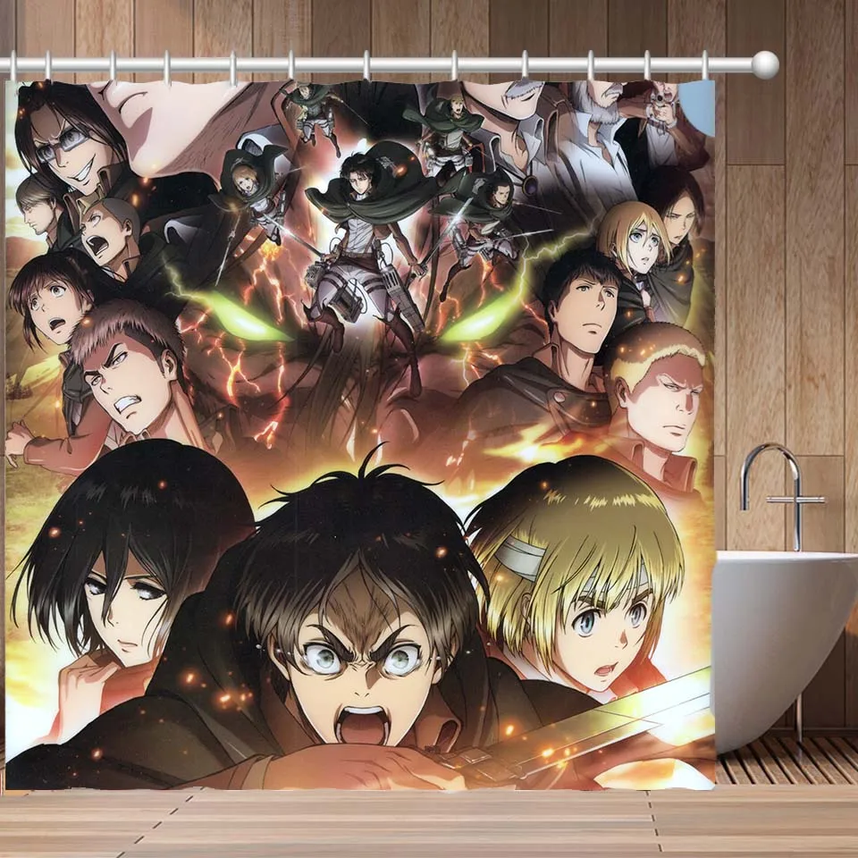 

Shingeki no Kyojin Attack on Titan Waterproof Shower Curtain Bathroom Customized Polyester Fabric Curtain
