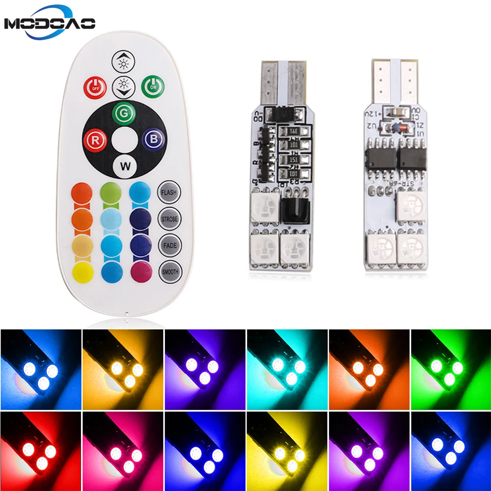 T10 5050-6SMD автомобильные огни RGB лампы указателя поворота ширина разноцветные лампы Внутренние огни автомобиля с пультом дистанционного управления