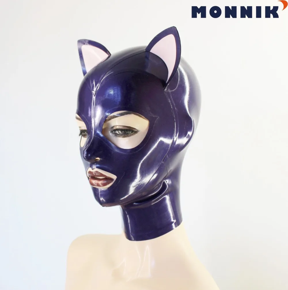 Фиолетовая латексная маска с кошачьими ушками сексуальные популярные женские