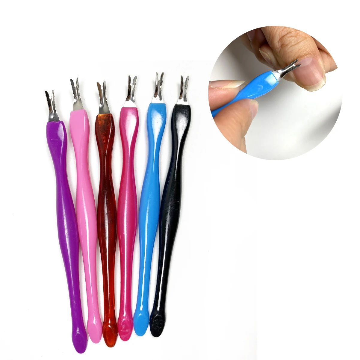 

10pcs plastic+stainless steel cuticle pusher and remover Dead Skin Removal Fork Pedicure Manicure Nail Art Accessory Tool 2020