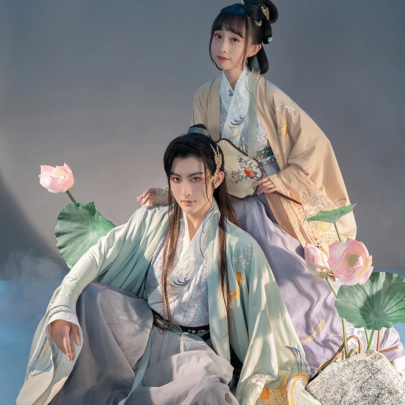 

Тринадцать маленьких кардамонов [Qinghe Koi] ручной воротник, верхняя рубашка, Нижняя юбка с вышивкой, костюм Хань для мужчин и женщин