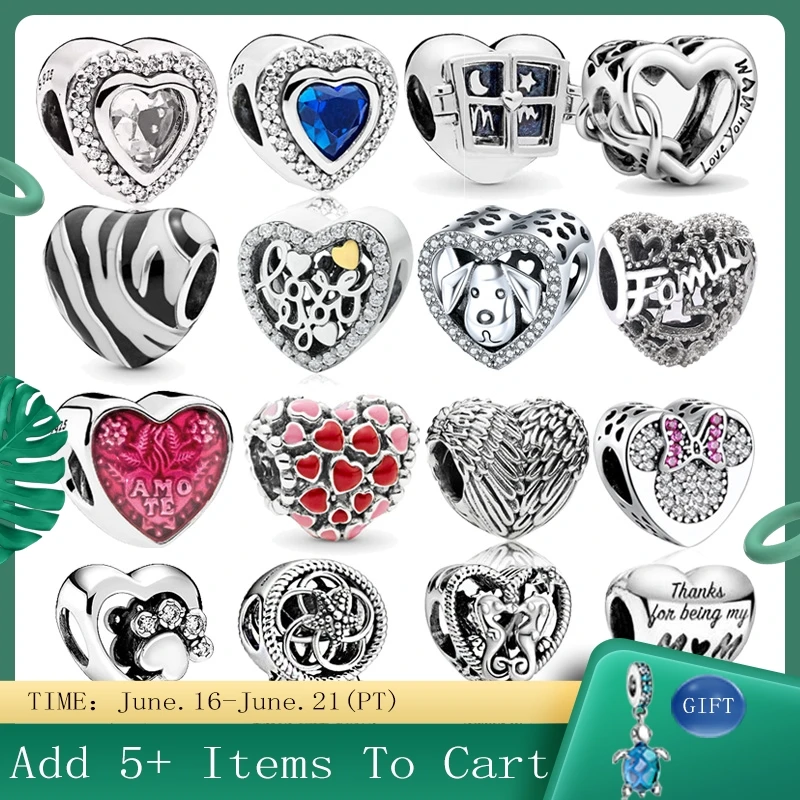 CodeMonkey 100% настоящие 925 Серебристые бусины в форме сердца подходят к оригинальному