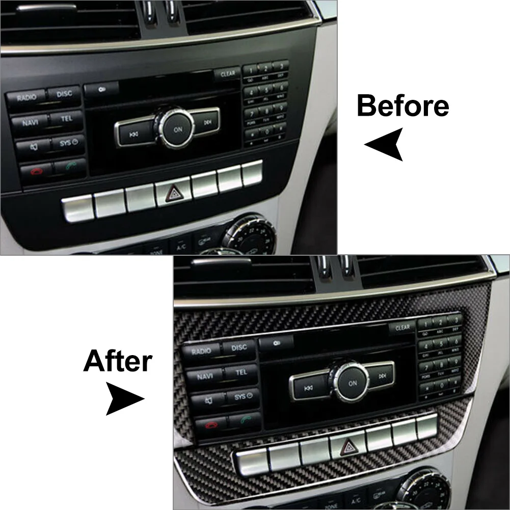

2x Carbon Fiber Car Console CD Panel Trim For Mercedes-Benz C Class W204 2010 2011 2012 2013