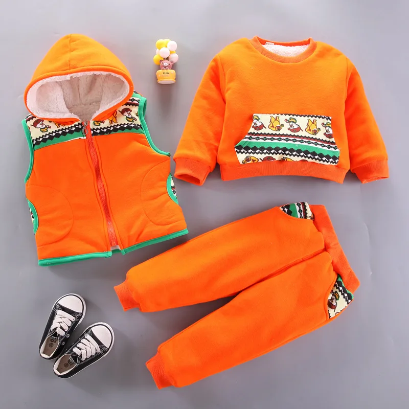 

Boys Girls Warm Clothes Sets Winter Children Casual Cotton Thick Velvet Vest Coat Pants 3pcs Tracksuits For Baby Kids Sports Set