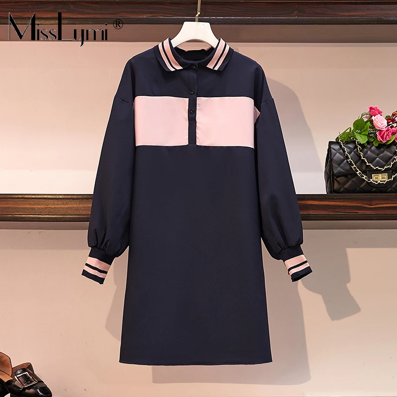 L 4XL Плюс размер женское свободное Повседневное платье футболка осень 2019 Мода