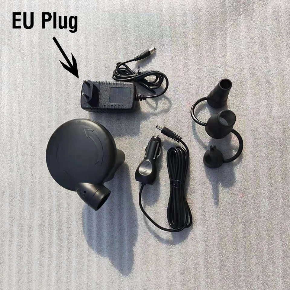 EU Plug Портативный Электрический автомобильный воздушный насос для надувной лодки плот электронасос кровать матрас Надувное С 3 насадками ЕС вилка 12 В DC - Цвет: EU Plug