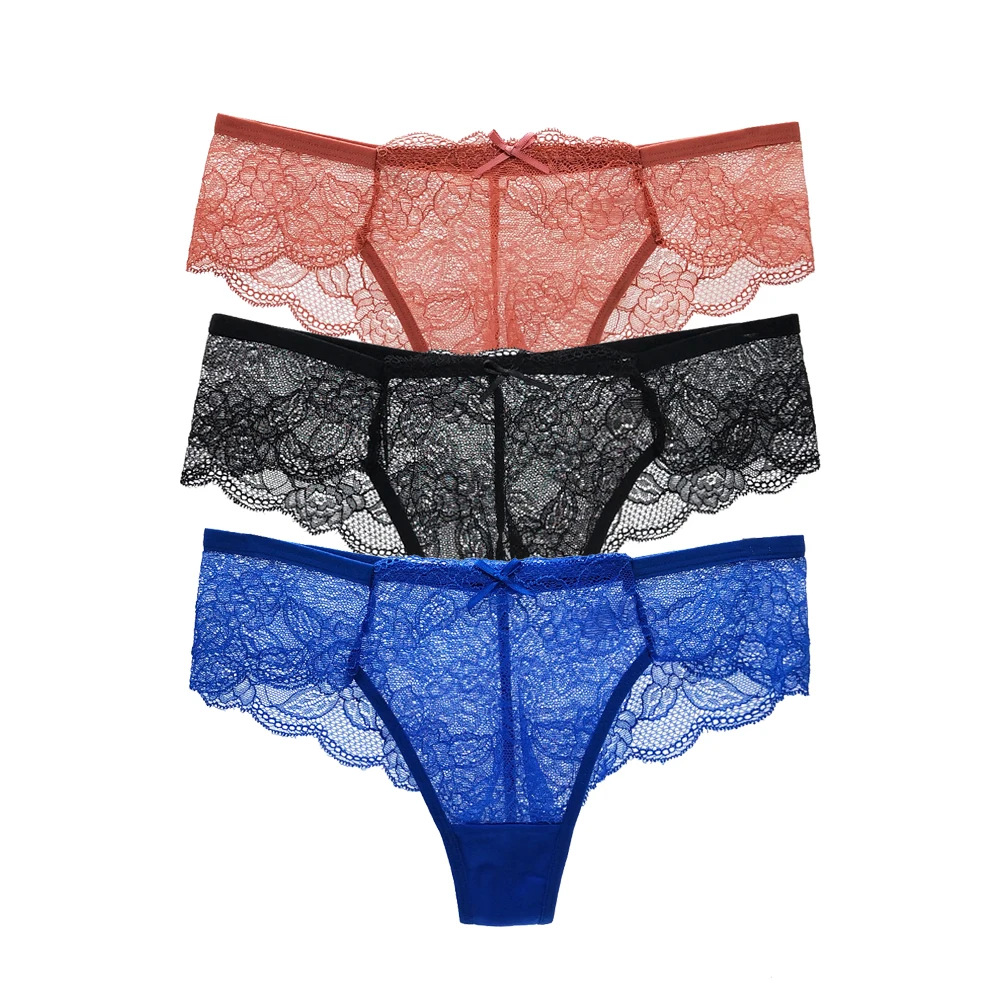 Стринги женские кружевные с Т-образной спинкой 3 шт./комплект #9419 | Женская одежда