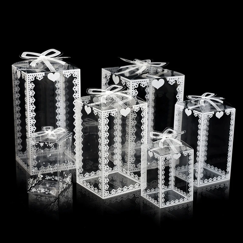 

50/100pcs Clear PVC Box Packing Wedding/Christmas Favor Cake Packaging Chocolate Candy Dragee Apple Gift Event Transparent Box