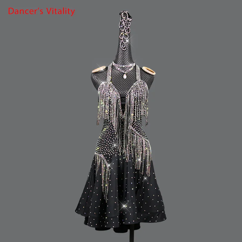 Новинка костюм для латинских танцев выступлений женский взрослых черный