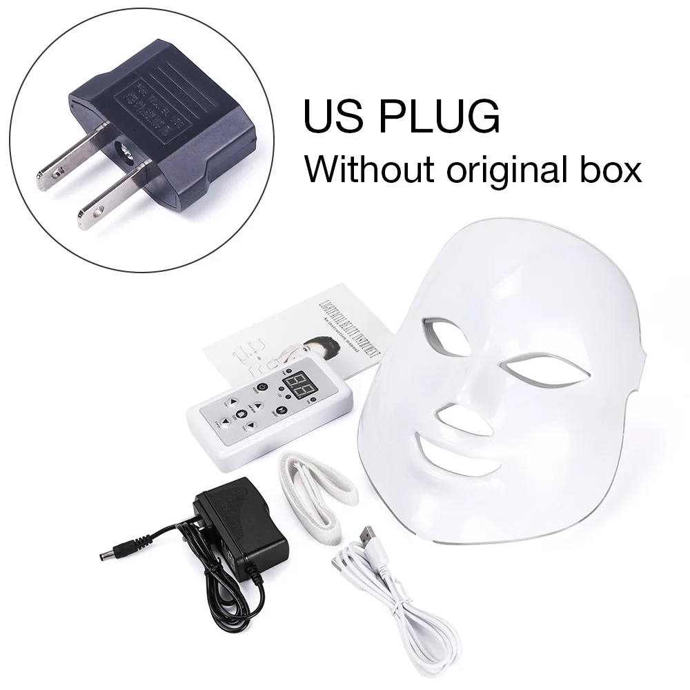 US Plug no box 7 цветов Светодиодная маска для лица, красота, уход за кожей, омоложение морщин, удаление акне, для лица, красота, терапия, отбеливающий подтягивающий инструмент - Цвет: US Plug no box