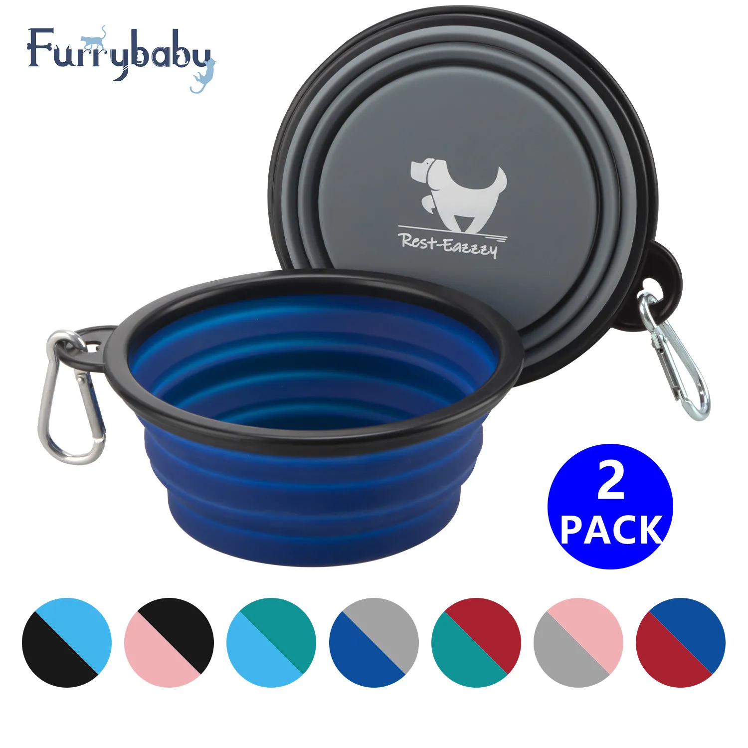 

2-Pack Collapsible Dog Bowls for Travel Dog Portable Water Bowl for Dogs Dish for Traveling Camping Walking with 2 Carabiners