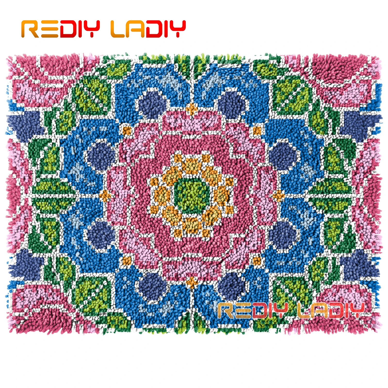 

Latch Hook Rug Mandala Flowers DIY Carpet Rug Kits Thick Yarn Cross Stitch Hand Knotted Floor Mat Crocheted Lush Cushion Crafts