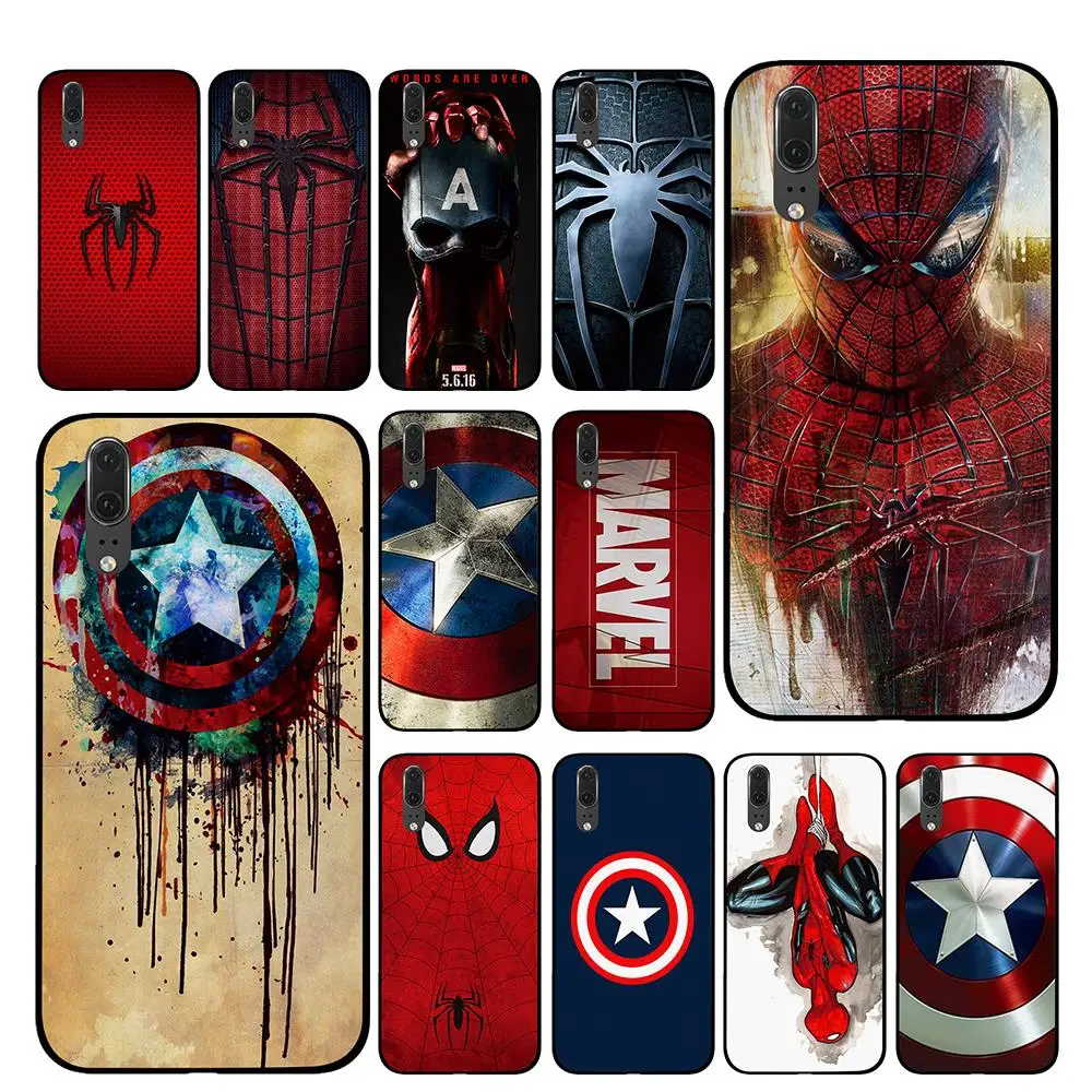 Черный чехол с человеком-пауком и Америкой для телефона marvel comic для huawei P30 P20 mate 10 20 Pro Lite Nova 3 4 3i