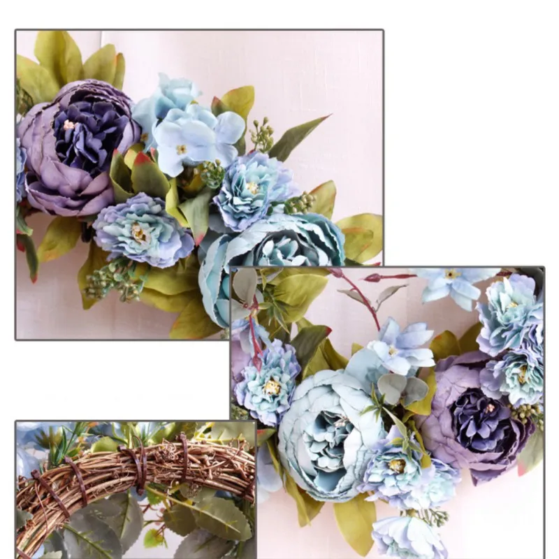 

Artificial Peony Flower Wreath With Green Leaves For Front Door Window Wall Wedding Home Decor