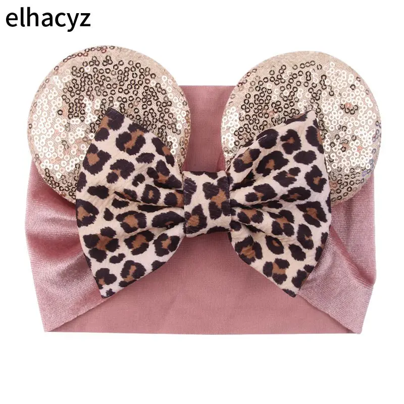 1PC Cute 5'' Hair Bow Turban Kids Glitter Mouse Ears Velvet Headband For Girls Party Baby Trendy Headwear Kids Hair Accessories (0)