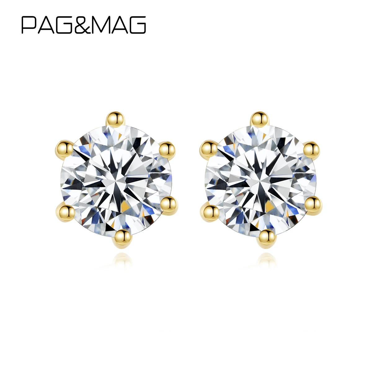 

PAG&MAG Clear AAA Zircon Crystal Round Small Stud Earrings 925 Sterling Silver Earrings For Women 14K Gold Plating Fine Jewelry