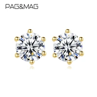 pagmag clear aaa zircon crystal round small stud earrings 925 sterling silver earrings for women 14k gold plating fine jewelry