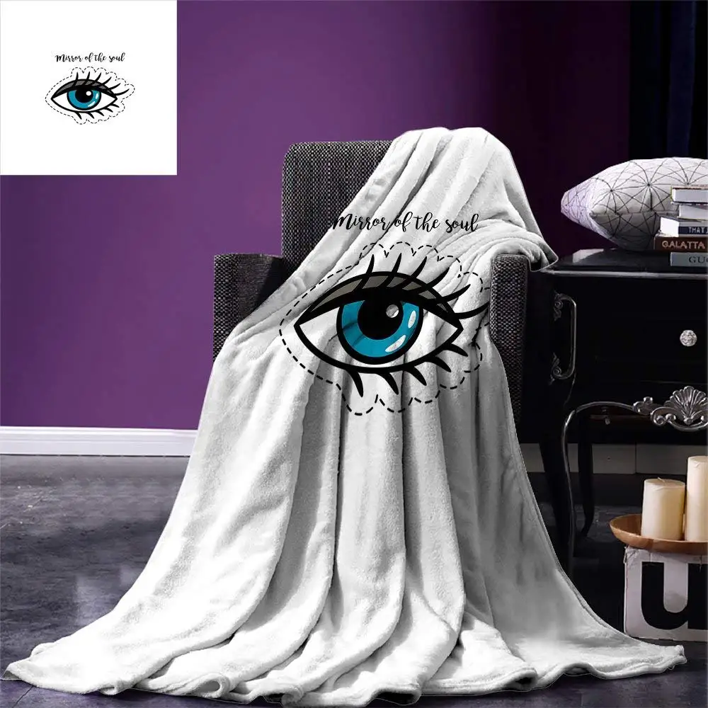 Eyelash Throw Blanket Blue Woman Eye Stitch Patch Style Graphic Design Famous Inspirational Quote Warm Microfiber Blanket