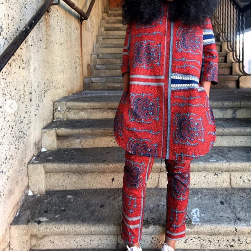 Африканская мода цифровая печать женский рукав три четверти Круглый Вырез Топ с