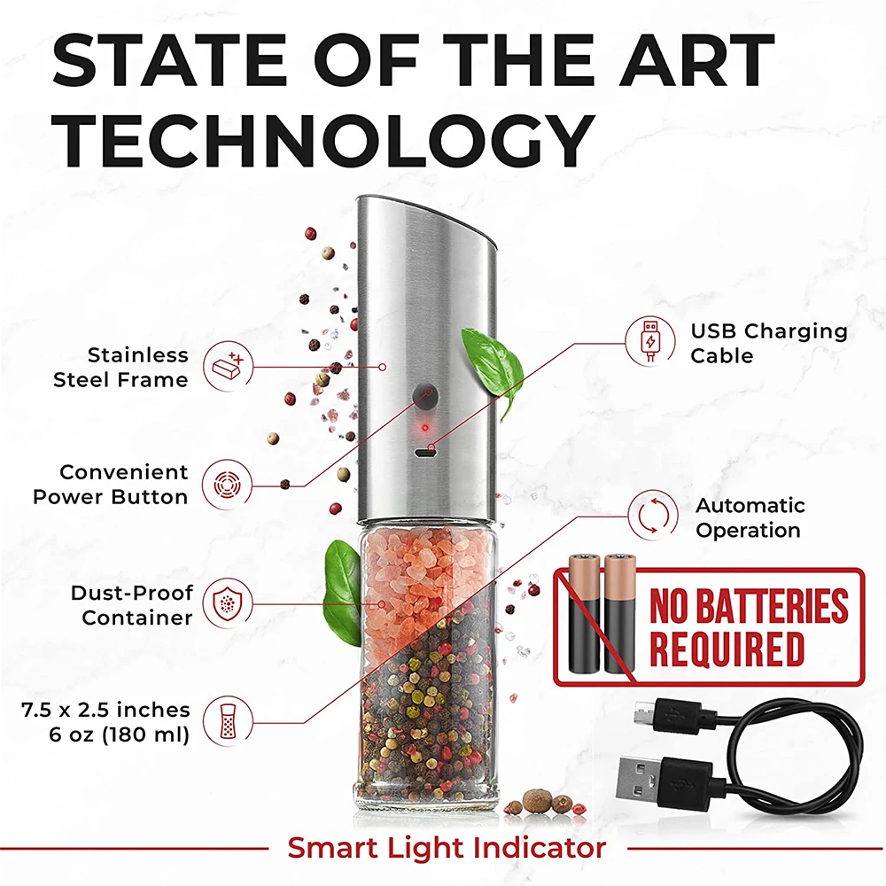 BEEMAN Автоматическая электрическая мельница для соли и перца светодиодный Ной