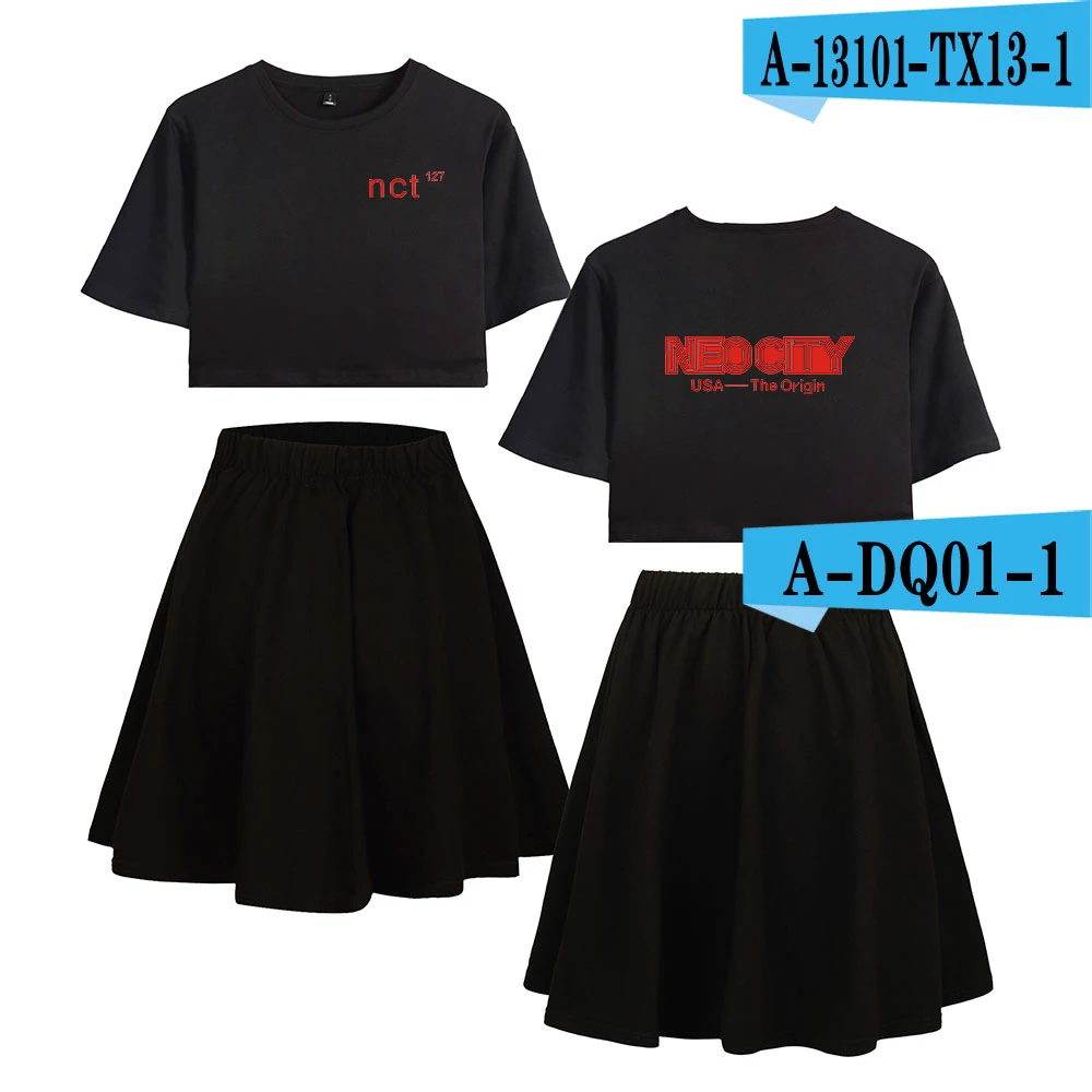 Nct 127 Kpop Женский комплект из двух предметов Модный летний короткий рукав топ+ юбка Новое поступление, горячая Распродажа модная уличная одежда - Цвет: black