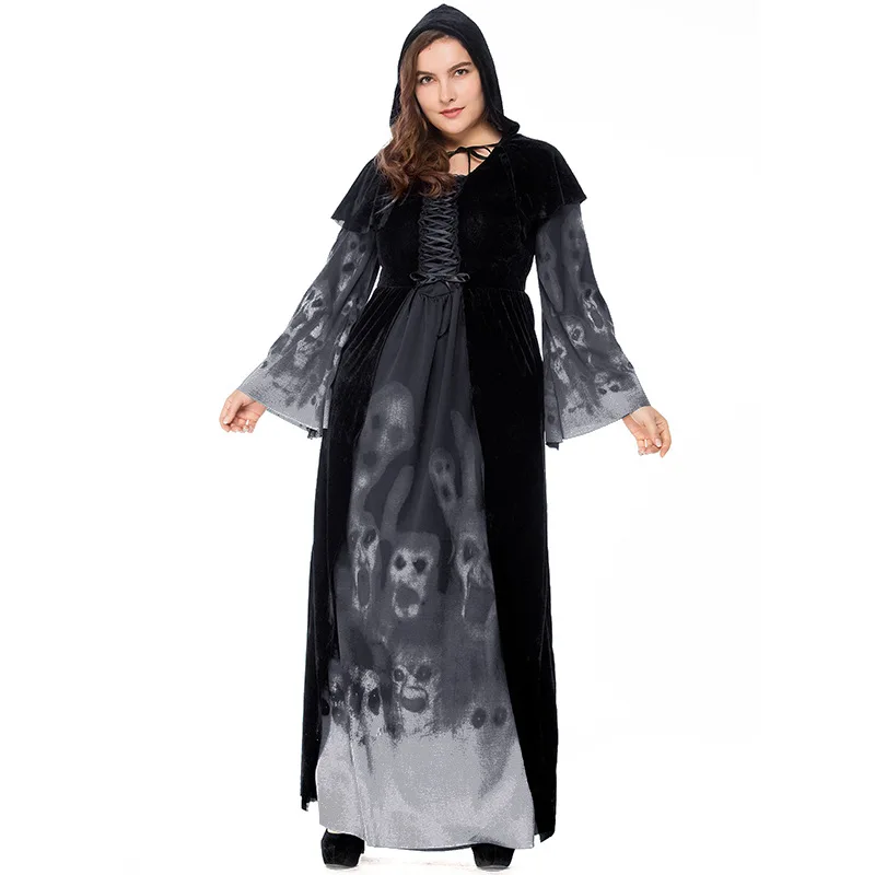 

20.19 Million Halloween New Skull Print Long Outwear Coat plus Size Queen Costume
